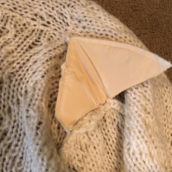 Shawl collar tuxedo hem open weave ivory  cardigan sweater M - Picture 13 of 16